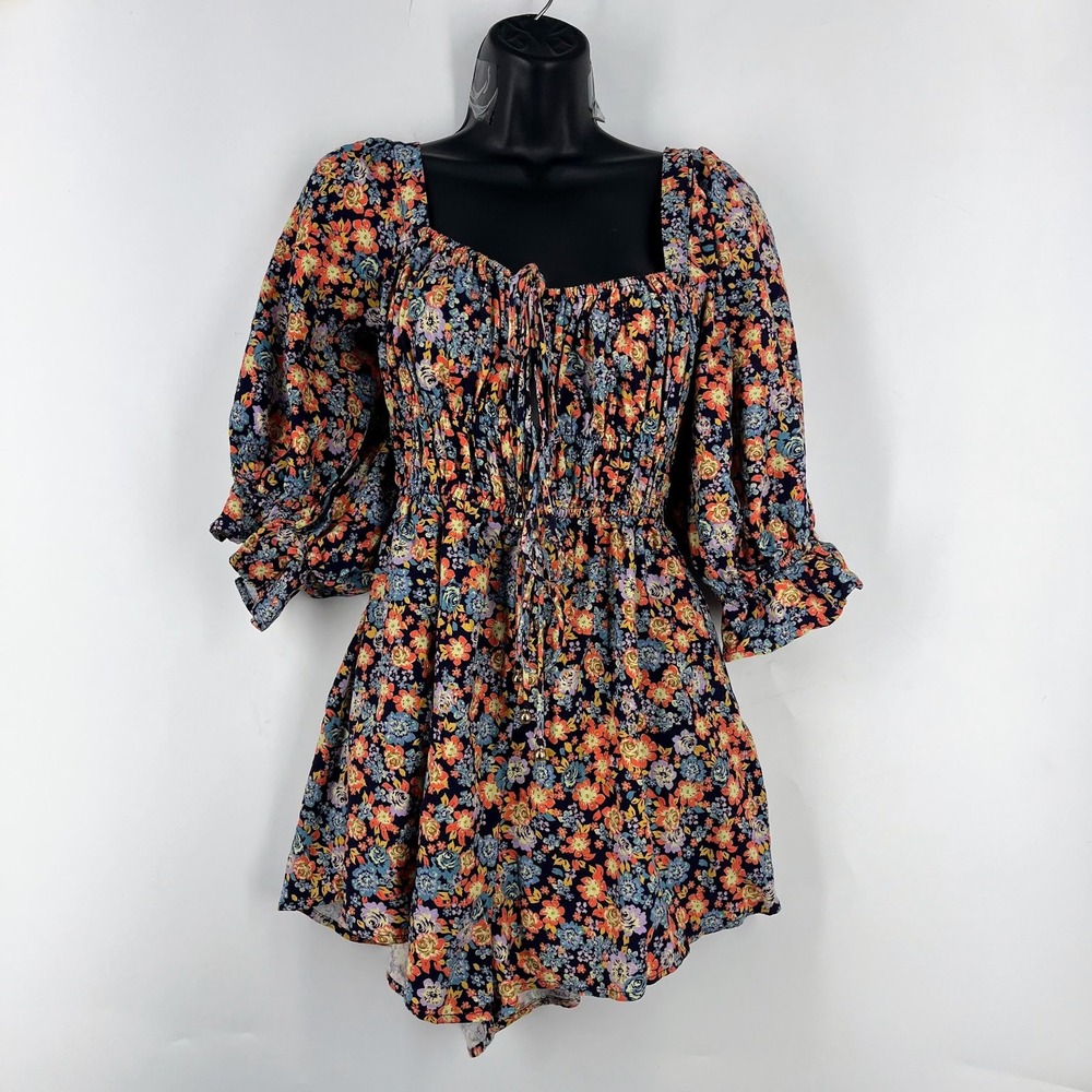 Free People Women's Show Me Love Romper Navy Combo Size S